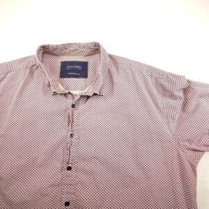 Mens 3XL Red Geometric Button Down Shirt Short Sleeve Cotton Big Tall